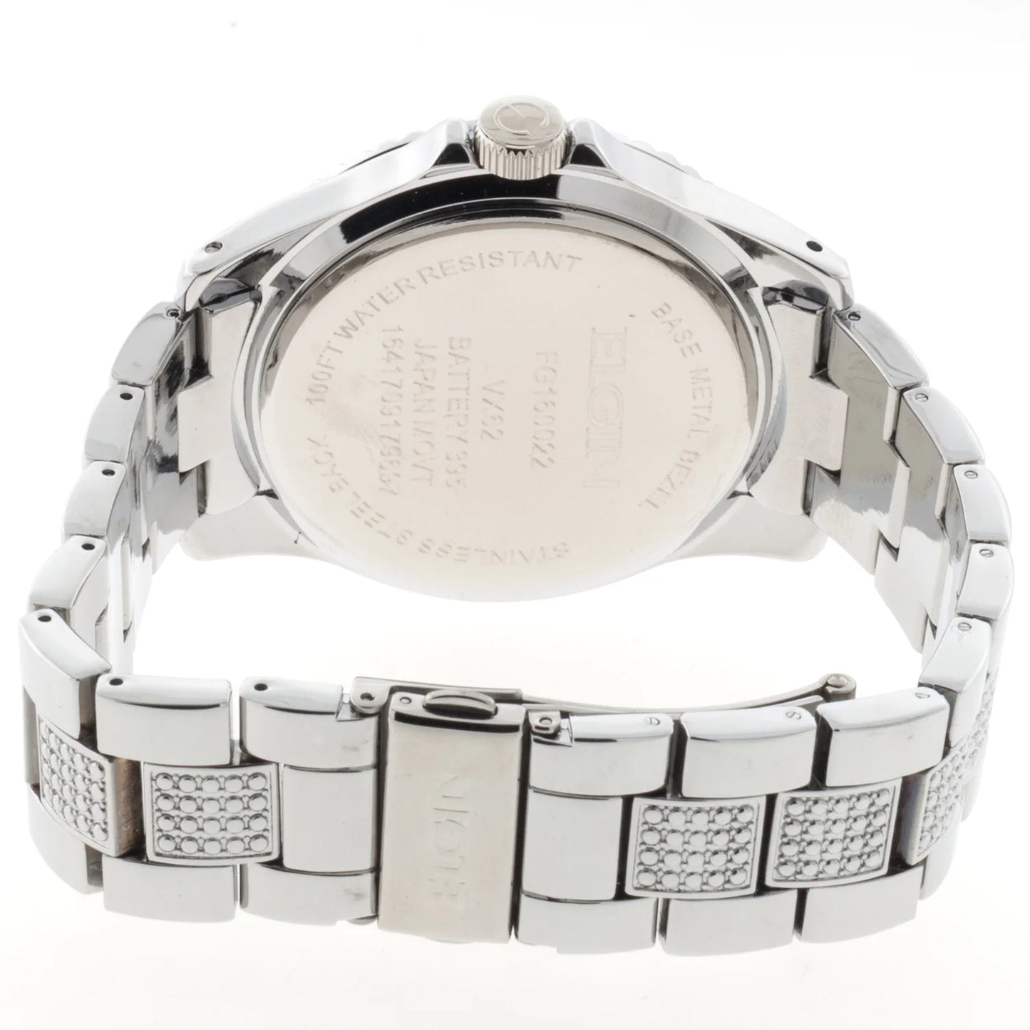Elgin Men's Pave Link Analog Watch – Silver Tone, Model FG160022