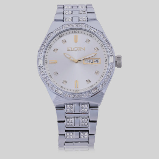 Elgin Men's Silver Watch & Matching Bracelet Set – Gold Markers | FG180016SST