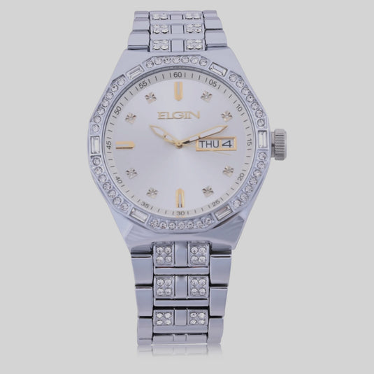 Elgin Men's Silver Watch & Matching Bracelet Set – Gold Markers | FG180016SST