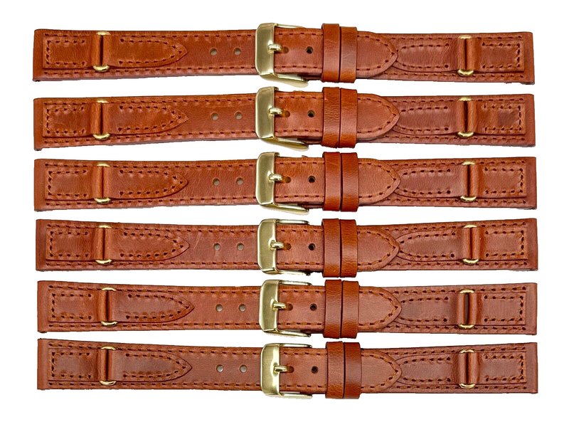 Load image into Gallery viewer, Lot of 6 Watch Bands L.Brown Genuine Leather , Stitches 16mm, regular
