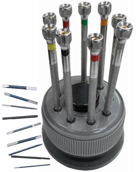 9pcs Watch Repair Tool Top Grade Stainless Screwdrivers w/Rotatable Stand