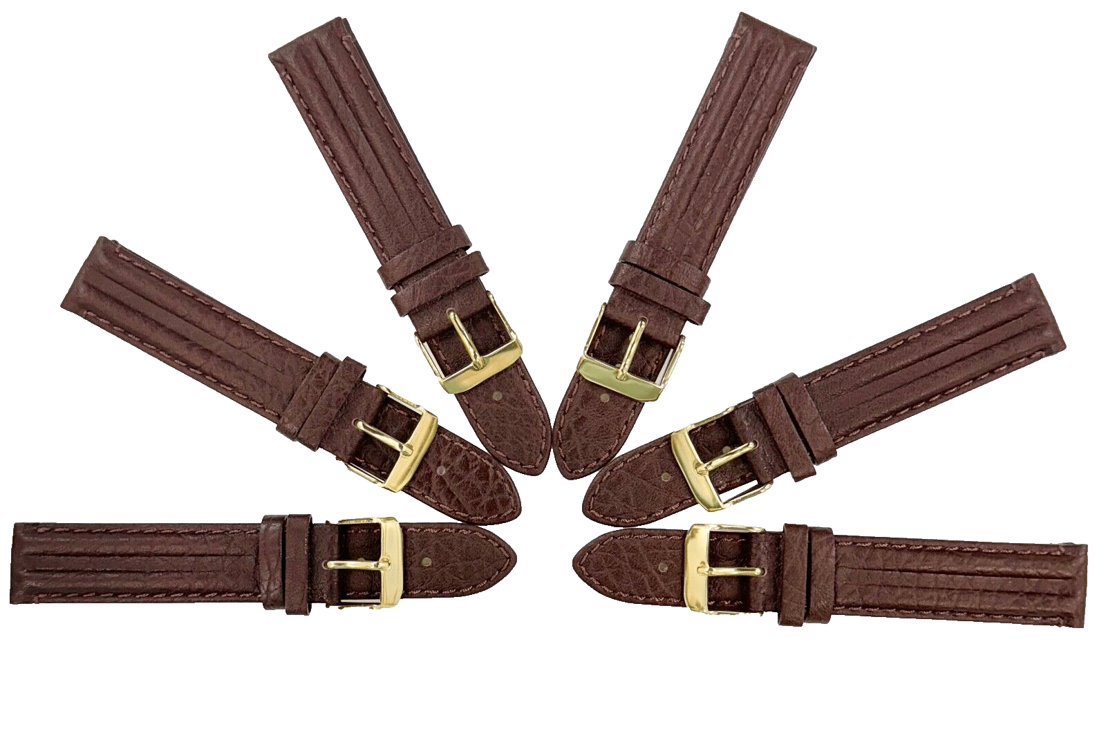 Lot of 6 Watch Bands D.Brown Genuine Leather,Padded Stitched 18x18mm - Universal Jewelers & Watch Tools Inc.