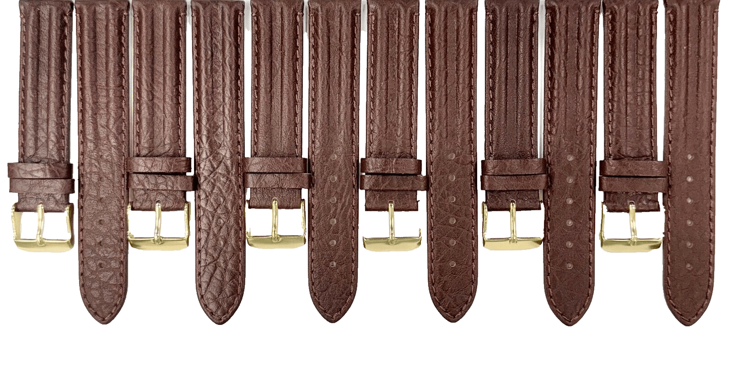 Lot of 6 Watch Bands D.Brown Genuine Leather,Padded Stitched 18x18mm - Universal Jewelers & Watch Tools Inc.