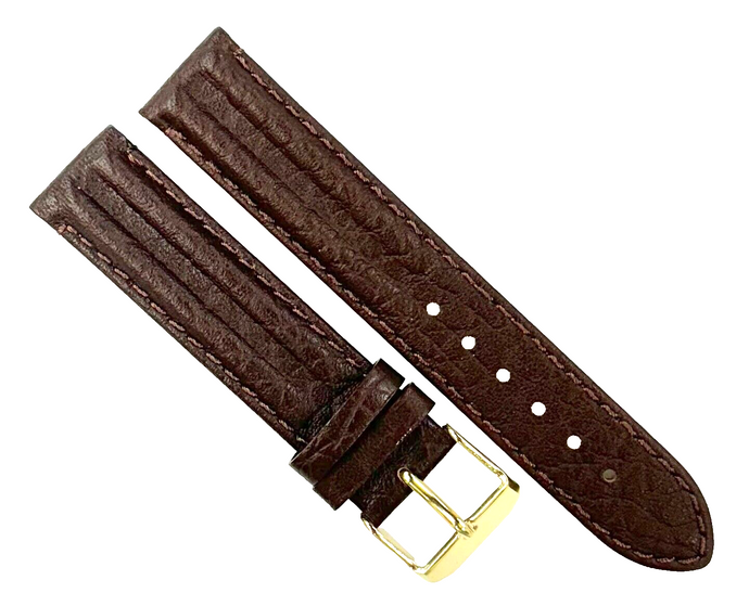 Watch Band D.Brown Genuine Leather,Padded Stitched 18x18mm