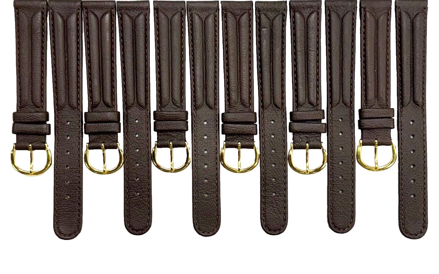 16MM D.Brown Genuine Leather Grain Watch Band, Stitches (lot of 6 bands)