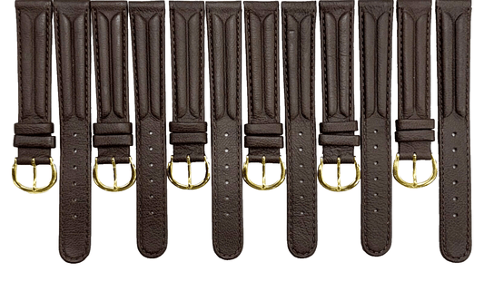 16MM D.Brown Genuine Leather Grain Watch Band, Stitches (lot of 6 bands) - Universal Jewelers & Watch Tools Inc.