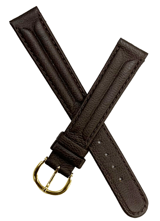 16MM D.Brown Genuine Leather Grain Watch Band, Stitches - Universal Jewelers & Watch Tools Inc.