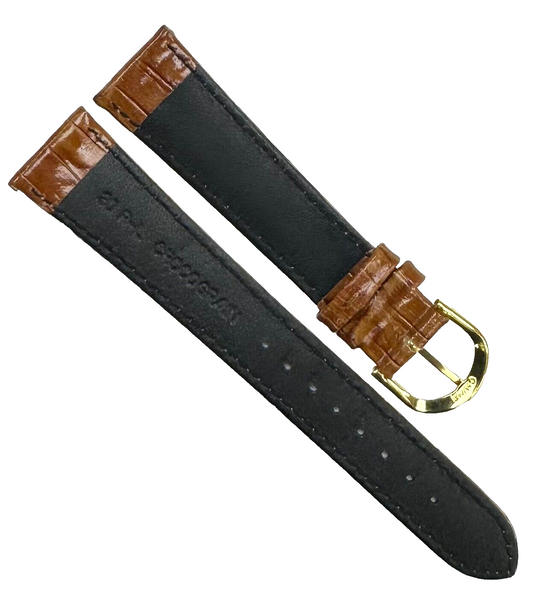 Watch Band Genuine Leather Alligator Grain Brown Padded,Stitched 20mm Long