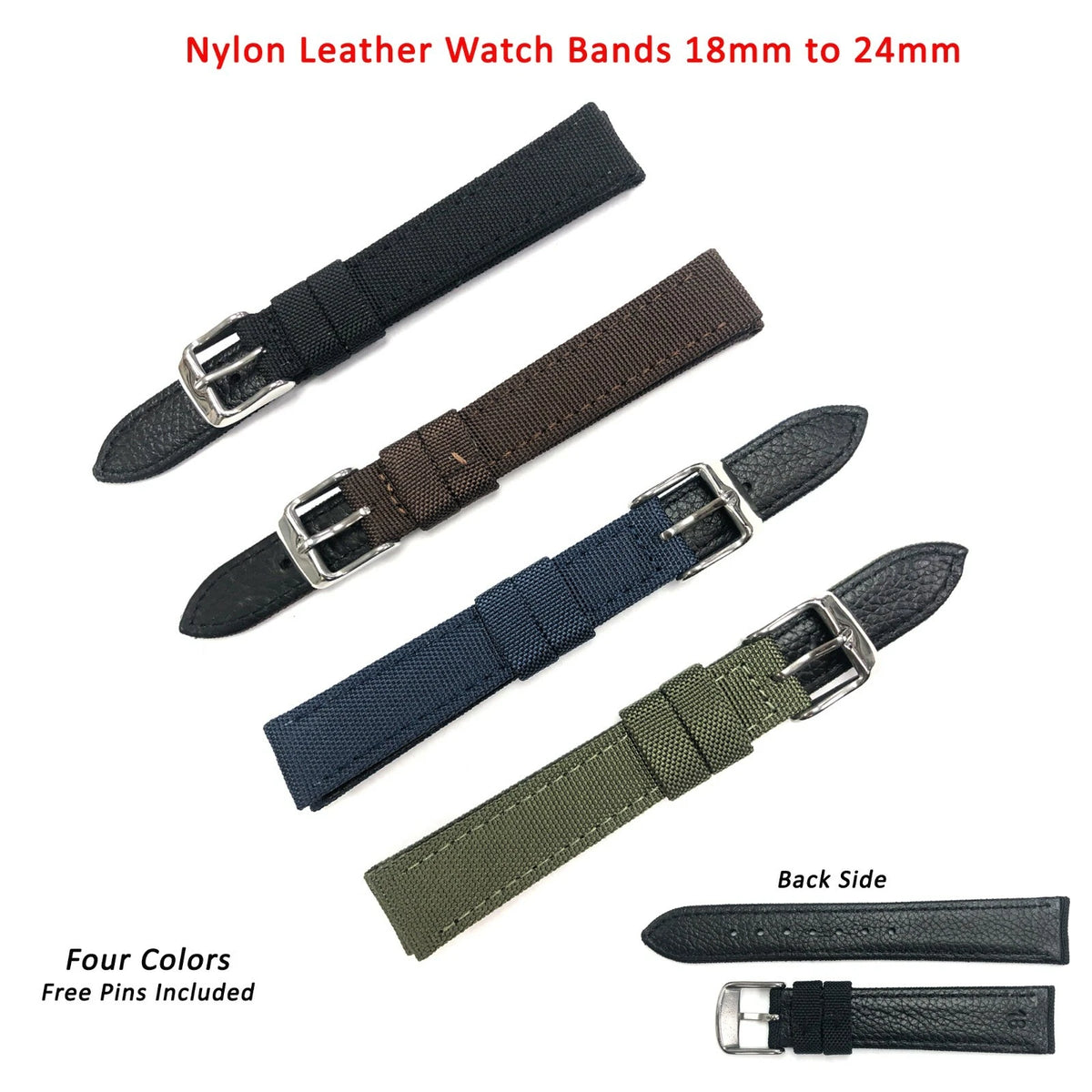 Nylon Leather Watch Band 18MM-24MM 4 COLORS AVAILABLE