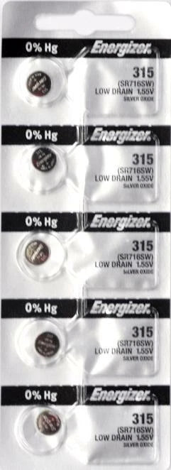 Energizer 315 Watch Cell Batteries SR716SW SILVER-OXIDE New Sealed (5 Pcs.)