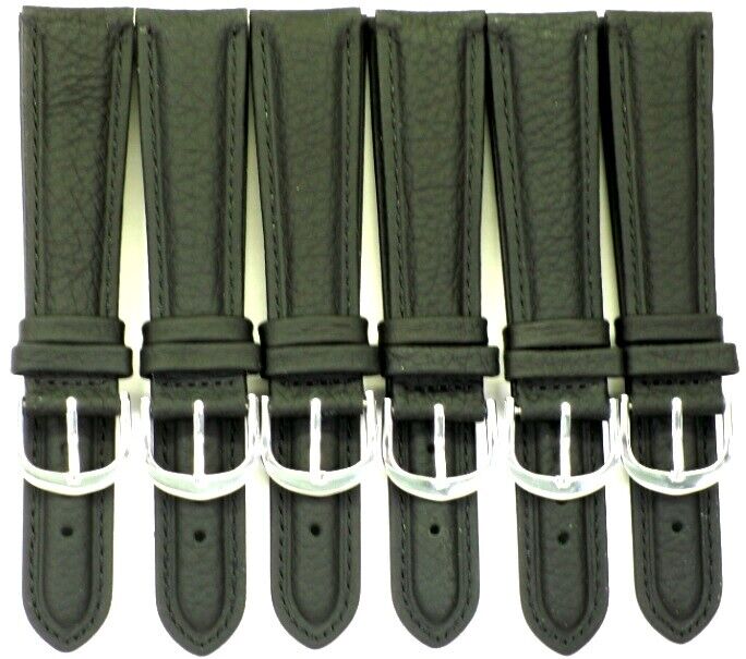 Lot of 6 Bands 20MM Plain Black Leather Watch Band Stitched Padded,
