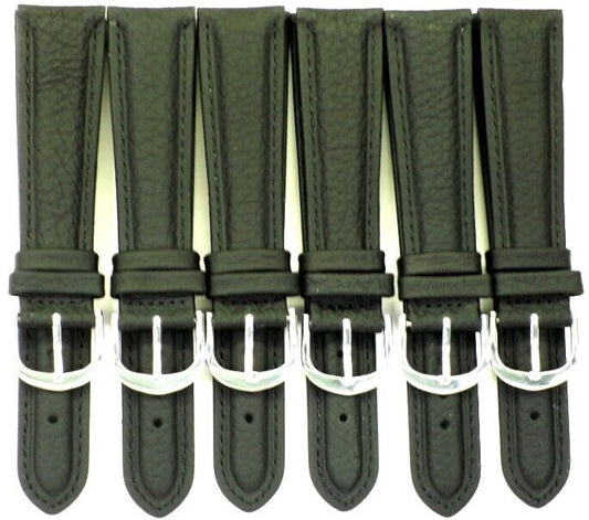 Lot of 6 Bands 20MM Plain Black Leather Watch Band Stitched Padded, - Universal Jewelers & Watch Tools Inc.