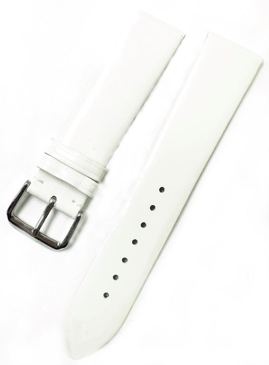 Watch Band 12MM Genuine Leather Glossy White Sweat Proof, Stitched, Padded