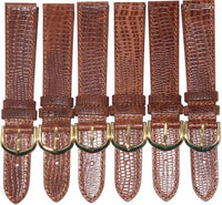 Lot of 6Pcs.Watch Bands Genuine Leather Lizard Grain Brown Flat 18mm