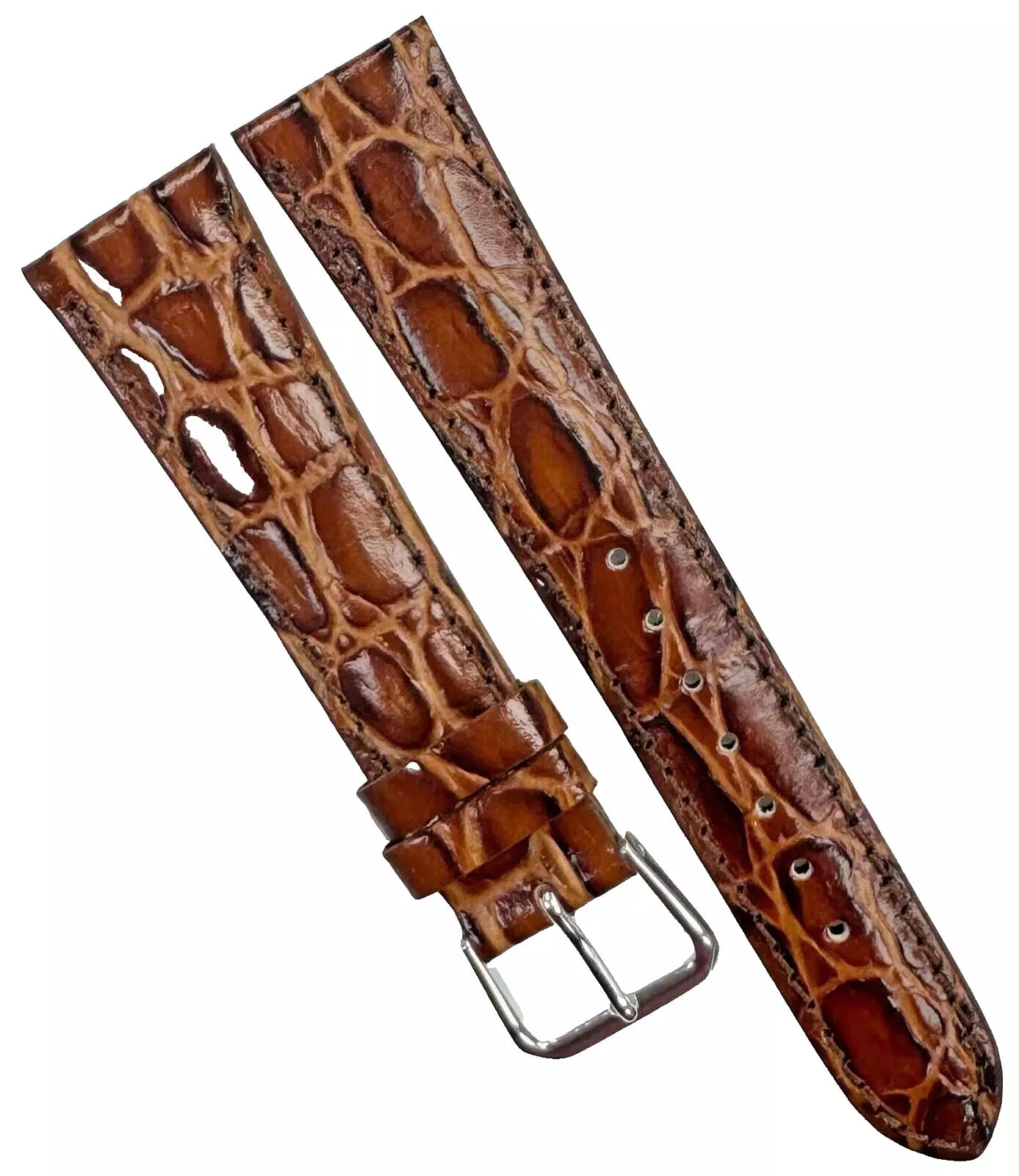 Watch Band D.Brown Genuine Leather Crocodile Grain Padded,Stitched 18mm - Universal Jewelers & Watch Tools Inc.