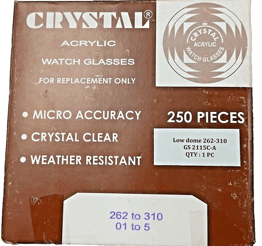 Assortment Watch Crystals, 250pcs Plastic Glasses, Low Dome 26.2mm to 31.0mm - Universal Jewelers & Watch Tools Inc.