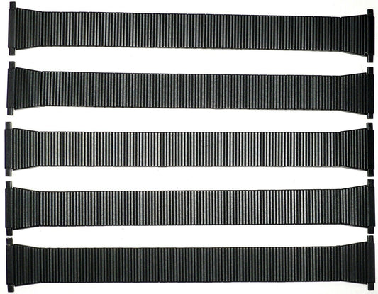 Lot of 5Pcs. Watch Bands Black Color Stretch Stainless Steel Fit 16mm to 22m