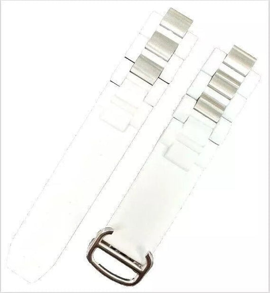 Watch Band For Cartier Chronoscaph 21 Rubber+Steel size(20mmx18mm) Black & White - Universal Jewelers & Watch Tools Inc.