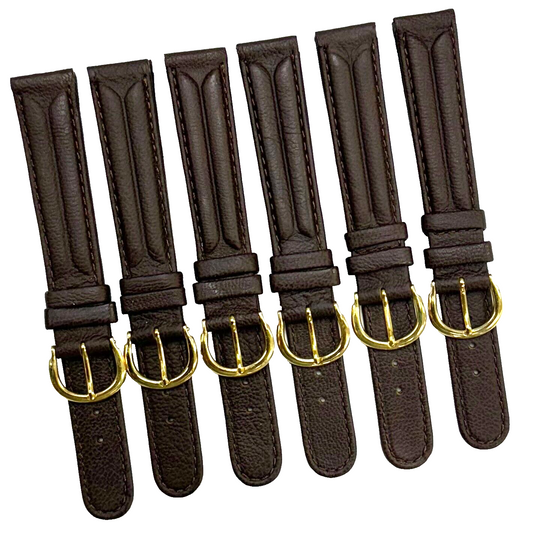 16MM D.Brown Genuine Leather Grain Watch Band, Stitches (lot of 6 bands)