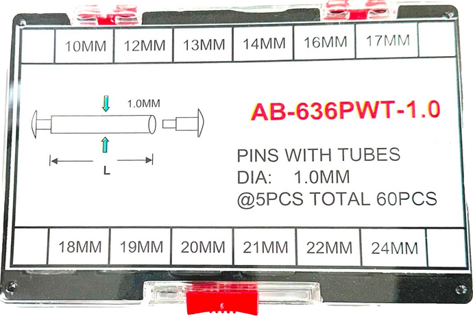 Assortment of Pins With Tubes For Watch Bracelet, Dia/Thickness 1.0mm,AB-636PWT