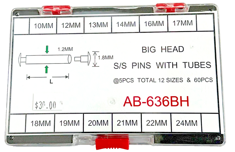 Load image into Gallery viewer, Assortment of Big Head Pins With Tubes For Watch Bracelet, Dia 1.2mm, AB-636BH
