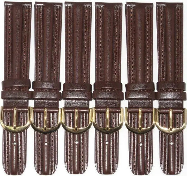 Lot of 6Pcs.Watch Bands Brown Genuine Leather Plain,Padded 20mm