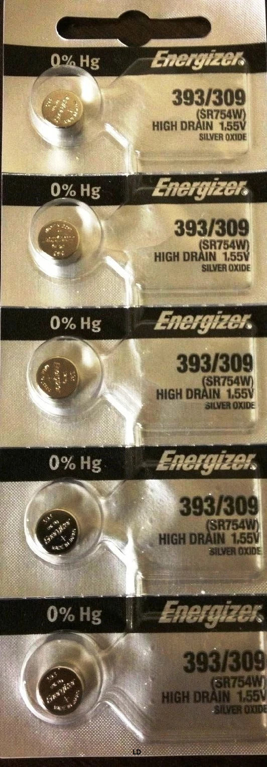 5PCS Energizer 393/309 SR754W Silver Oxide Watch Battery