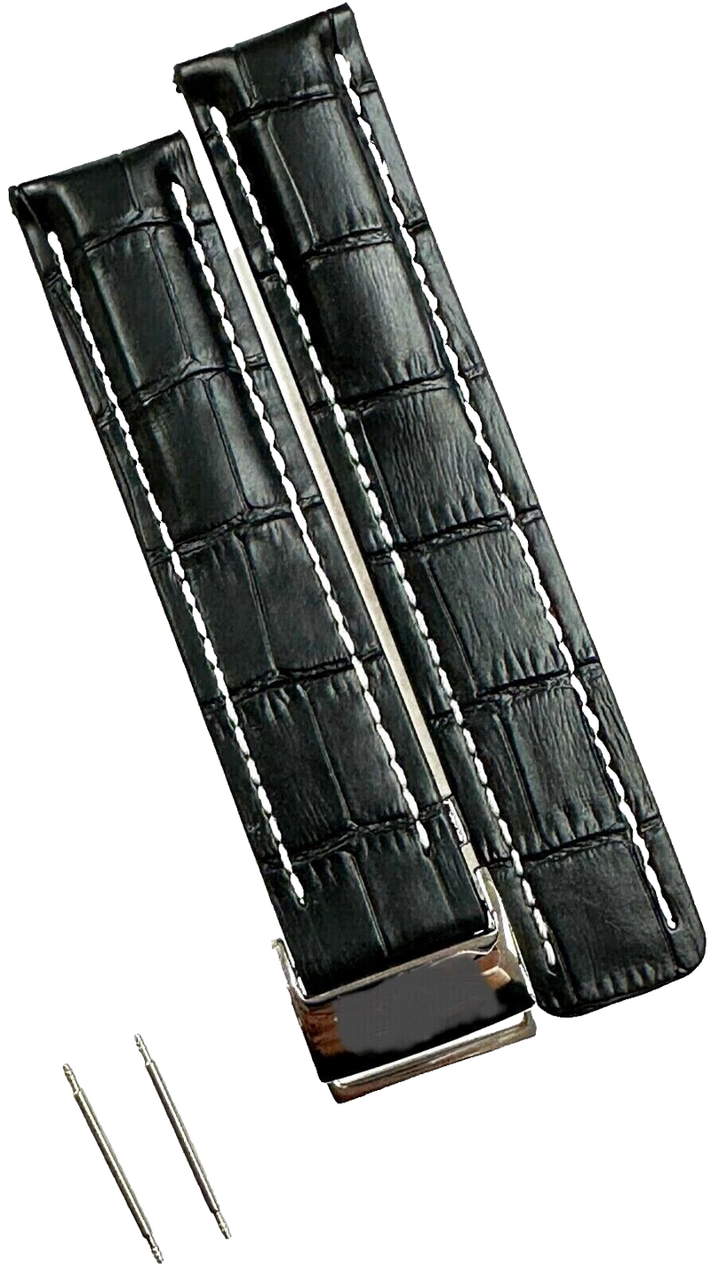 Load image into Gallery viewer, Genuine Leather Watch Band Black Color With Deployment Clasp for Breitling Avenger Navitimer
