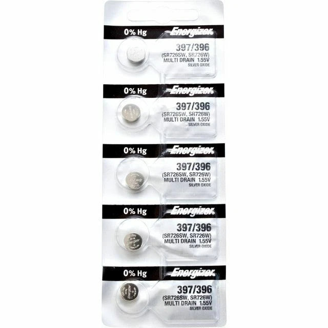 5 pcs Energizer 396/397 SR726SW, Silver Oxide Watch Battery.
