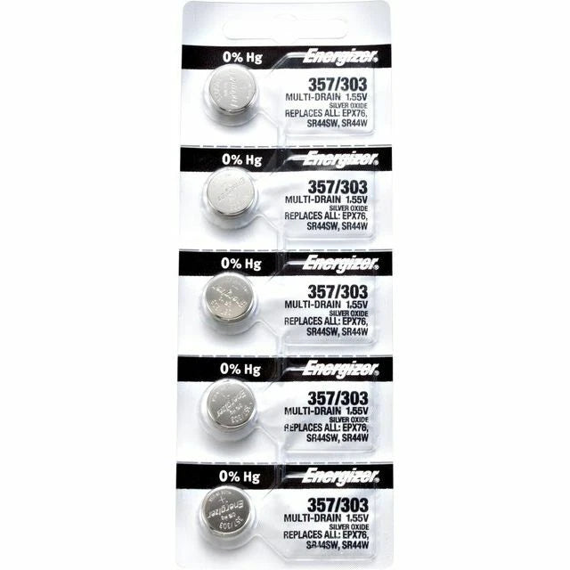 5PCS  Energizer 357/303 -SR44SW Silver Oxide Coin Cell Batteries 1.55V