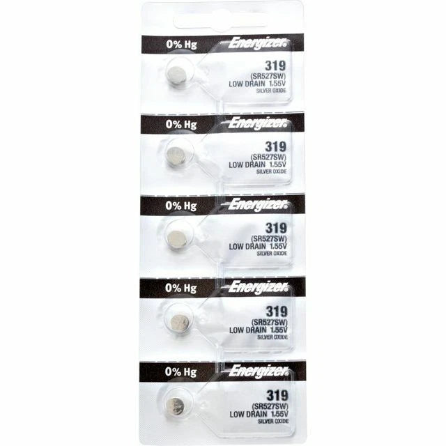 Energizer 319 SR527SW Silver Oxide Coin Cell Batteries 1.55V New Sealed (5 Pcs.)