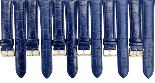 Lot of 6 Watch Band Blue Genuine Leather Alligator Grain Padded Stitched 22mmXXL - Universal Jewelers & Watch Tools Inc.