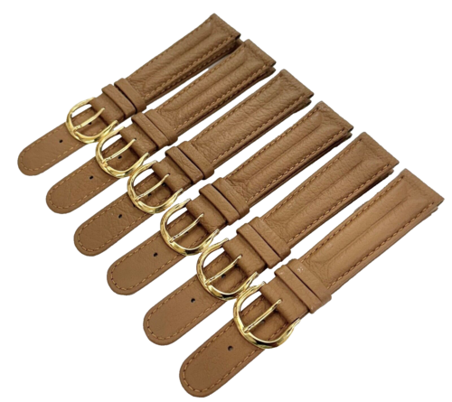 Lot of 6 bands, 18x16MM Brown (TAN) Genuine Leather Grain Watch Band, Stitches