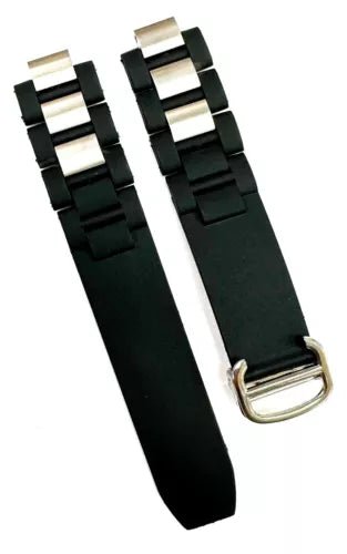 Watch Band For Cartier Chronoscaph 21 Rubber+Steel size(20mmx18mm) Black & White - Universal Jewelers & Watch Tools Inc.
