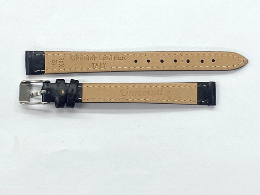 Watch Band Flat Genuine Leather Plain Black 10,12,14,16,18,20,22 24mm XXL