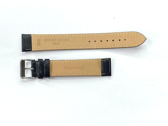 Watch Band Flat Genuine Leather Plain Black 10,12,14,16,18,20,22 24mm XXL