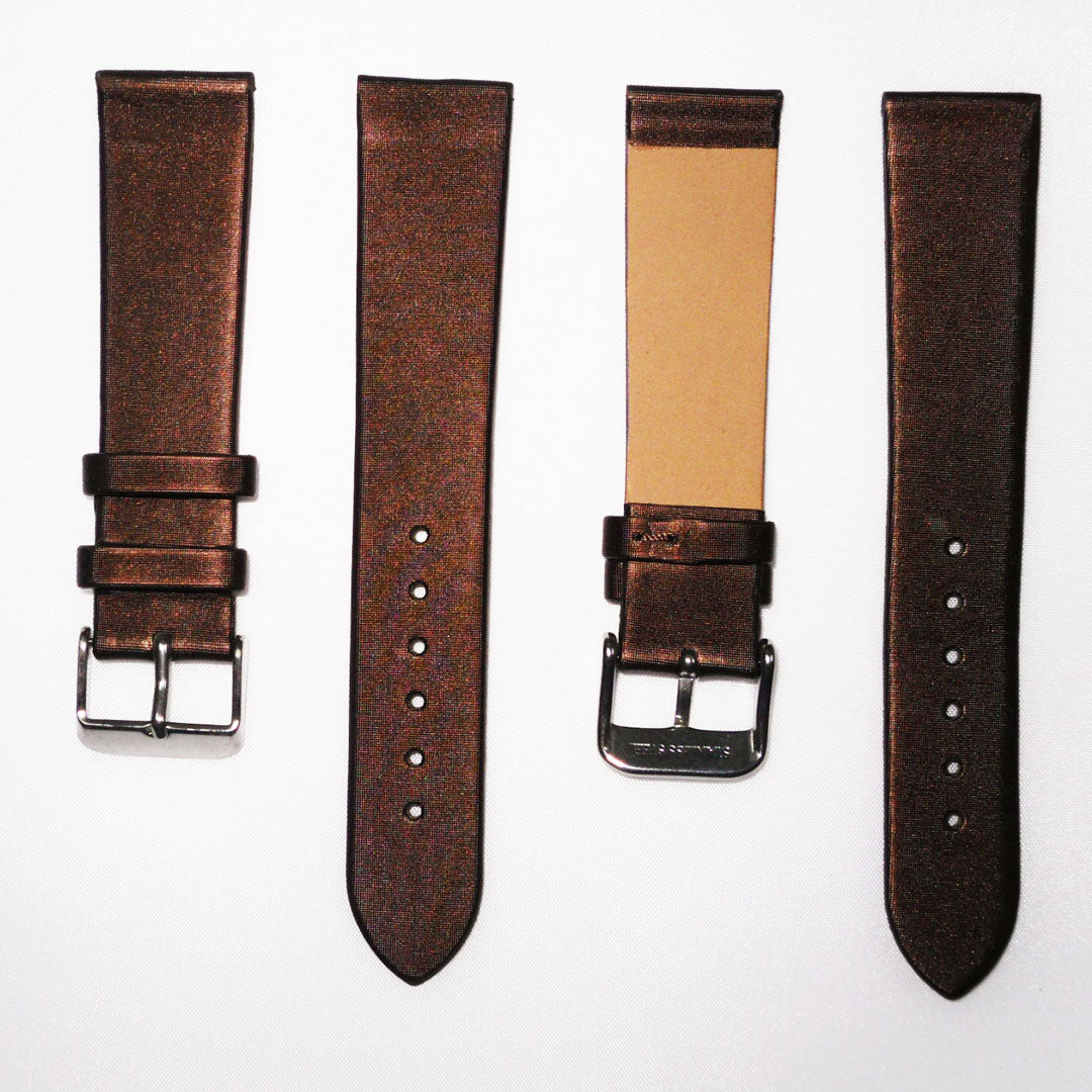 Genuine Leather Watch Band, Brown Satin Fabric Finishing, Flat Plain, 20MM , Regular Size, Stainless Steel Silver Buckle - Universal Jewelers & Watch Tools Inc. 