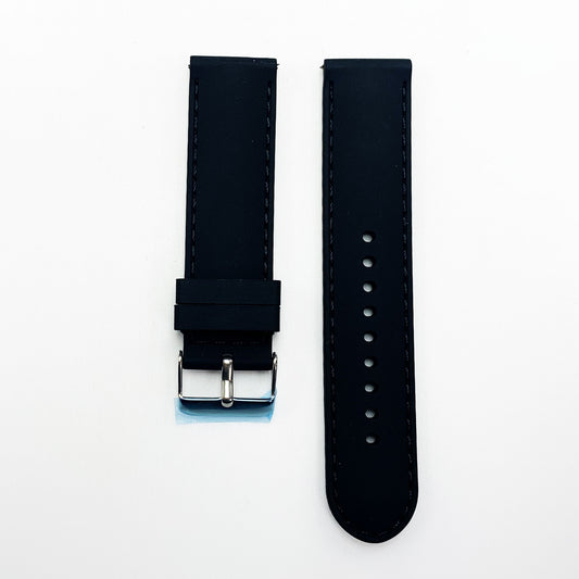 22 MM Silicone Padded Black Stitched Watch Band Black Color Quick Release Regular Size Watch Strap - Universal Jewelers & Watch Tools Inc.