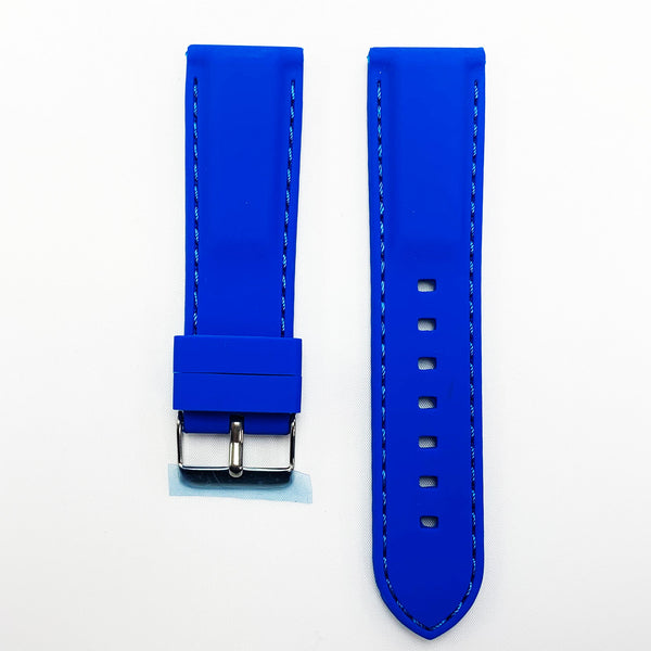 22 MM Silicone Padded Blue Stitched Watch Band Blue Color Quick Release Regular Size Watch Strap