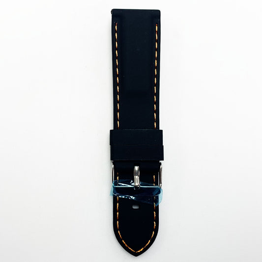 22 MM Silicone Padded Orange Stitched Watch Band Black Color Quick Release Regular Size Watch Strap - Universal Jewelers & Watch Tools Inc.