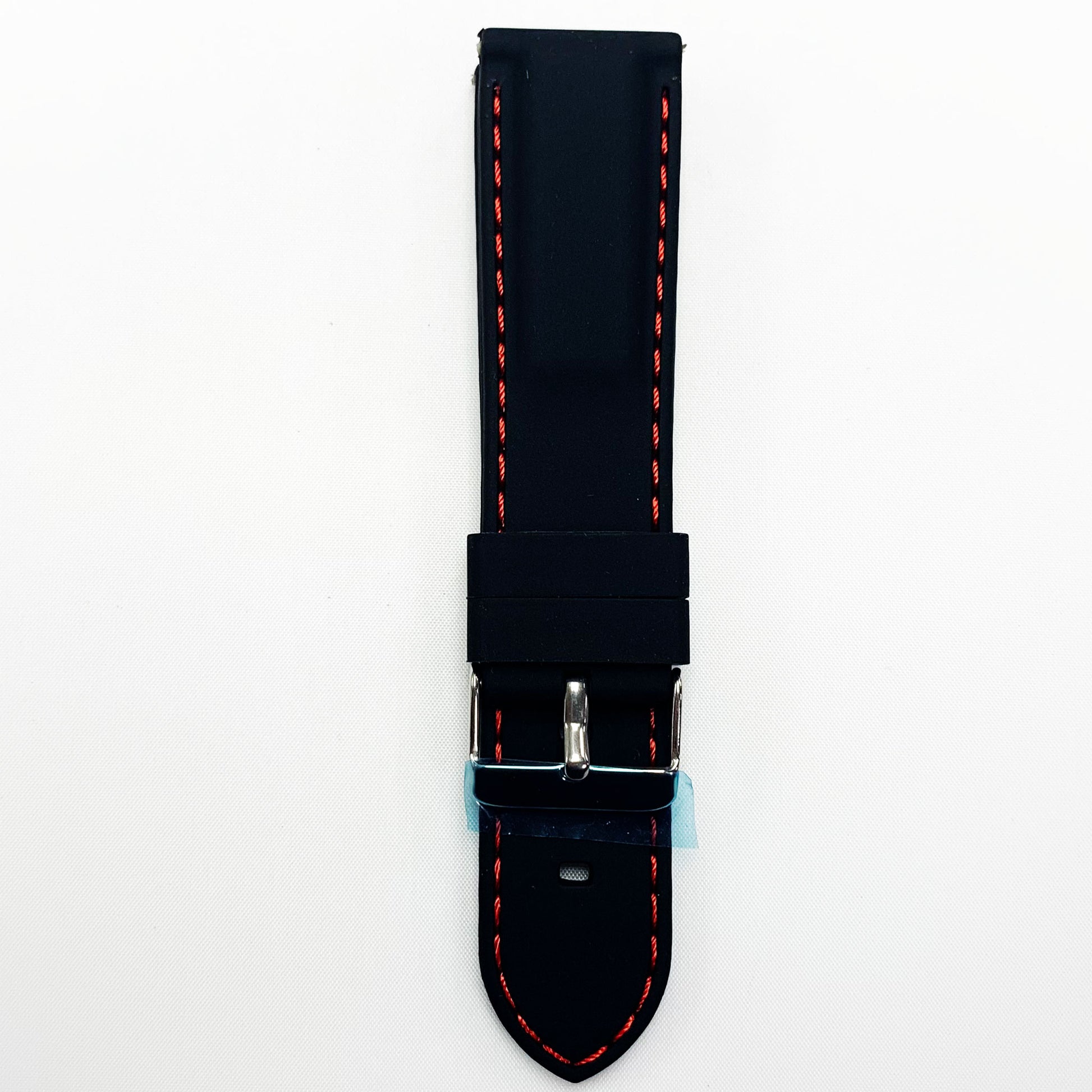 22 MM Silicone Padded Red Stitched Watch Band Black Color Quick Release Regular Size Watch Strap - Universal Jewelers & Watch Tools Inc.