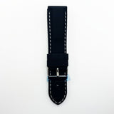 22 MM Silicone Padded White Stitched Watch Band Black Color Quick Release Regular Size Watch Strap