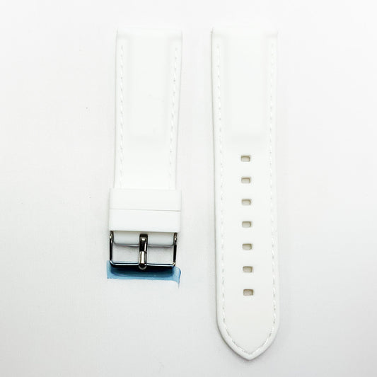 22 MM Silicone Padded White Stitched Watch Band White Color Quick Release Regular Size Watch Strap - Universal Jewelers & Watch Tools Inc.