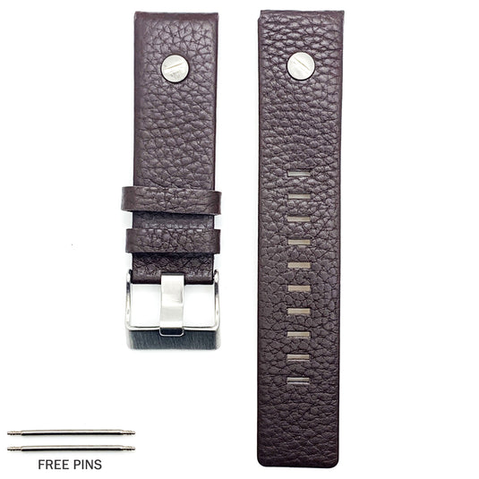 Genuine Leather Watch Band fit Diesel Watches With Screw, Black and Brown Watch Strap Replacement 22 MM to 28 MM