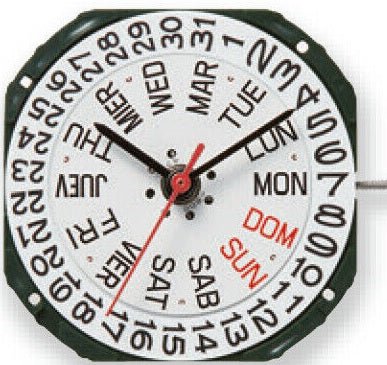 Miyota Watch Movement Day and Date 2305 Overall Height 6.0mm - Universal Jewelers & Watch Tools Inc.