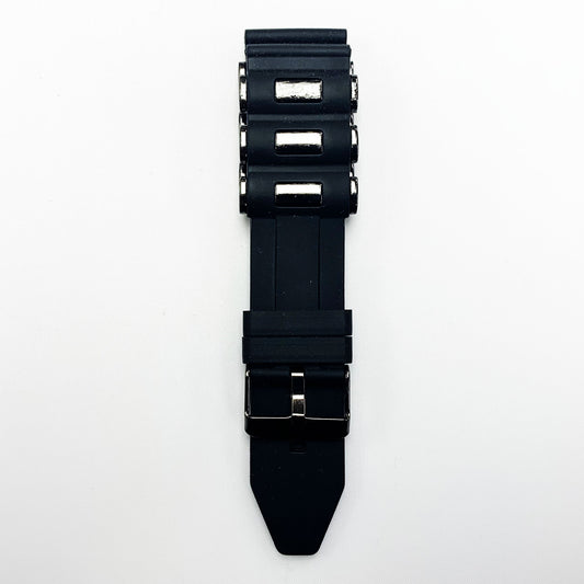 24 MM Silicone with Metal Sports Watch Band Black Color Quick Release Regular Size Watch Strap - Universal Jewelers & Watch Tools Inc.