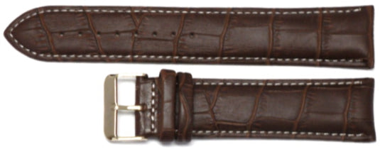 Genuine Leather Watch Band 16-26mm Padded Alligator Grain Stitched Black, Brown and Light Brown