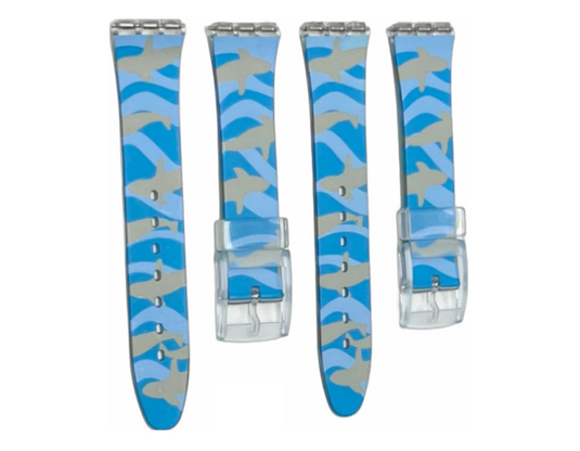 Plastic PVC Watch Band Strap Art Design Swatch Replacement Including Pins 17mm