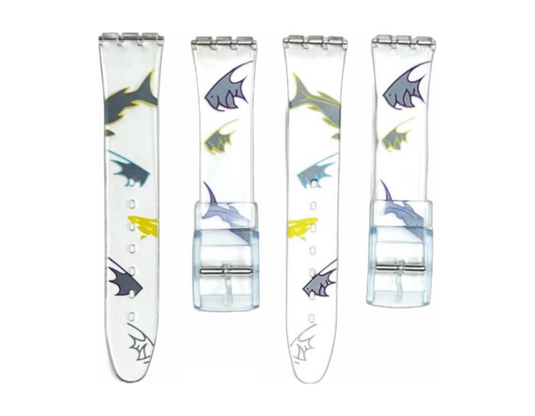 Plastic PVC Watch Band Transparent Art Design Swatch Replacement with Pins 17mm