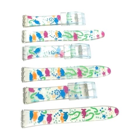 Load image into Gallery viewer, Plastic PVC Watch Band Transparent Art Design Swatch Replacement with Pins 17mm
